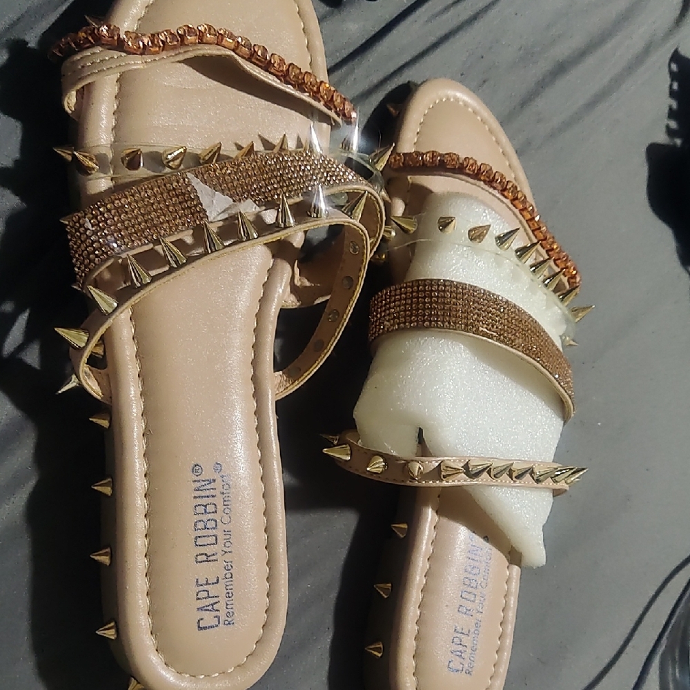 Cape Robbin Gold Tan Studded Sandals